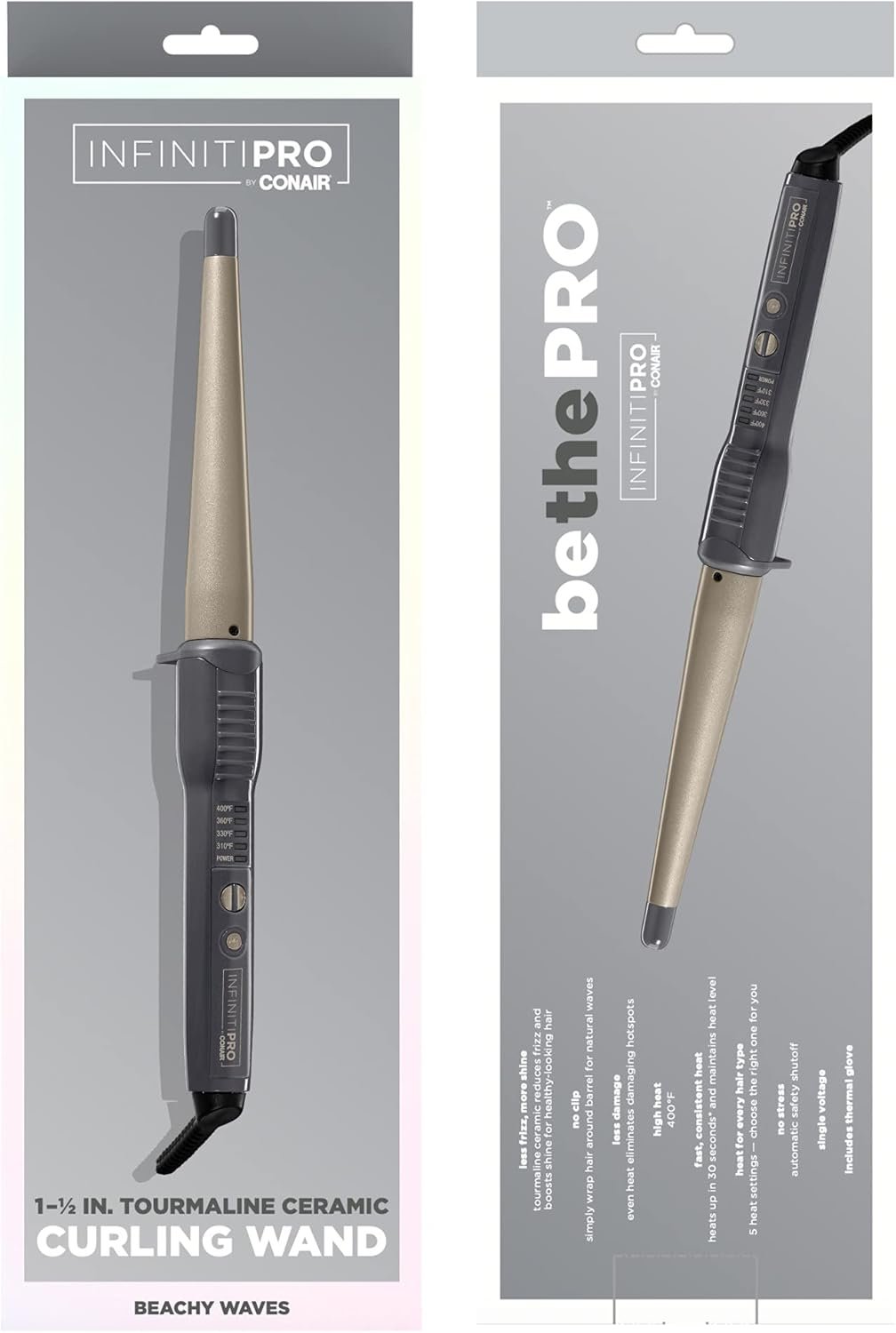 CONAIR INFINITIPRO Tourmaline Ceramic 1-Inch to 1/2-Inch Curling Wand, Tapered wand produces beachy waves - Image 7