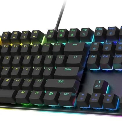 Black Shark RGB Mechanical Gaming Keyboard LED Backlit Wired Keyboard with Red Switches, Fully Programmable, Anti-Ghosting 104 Keys for Desktop PC, Sixgill K2