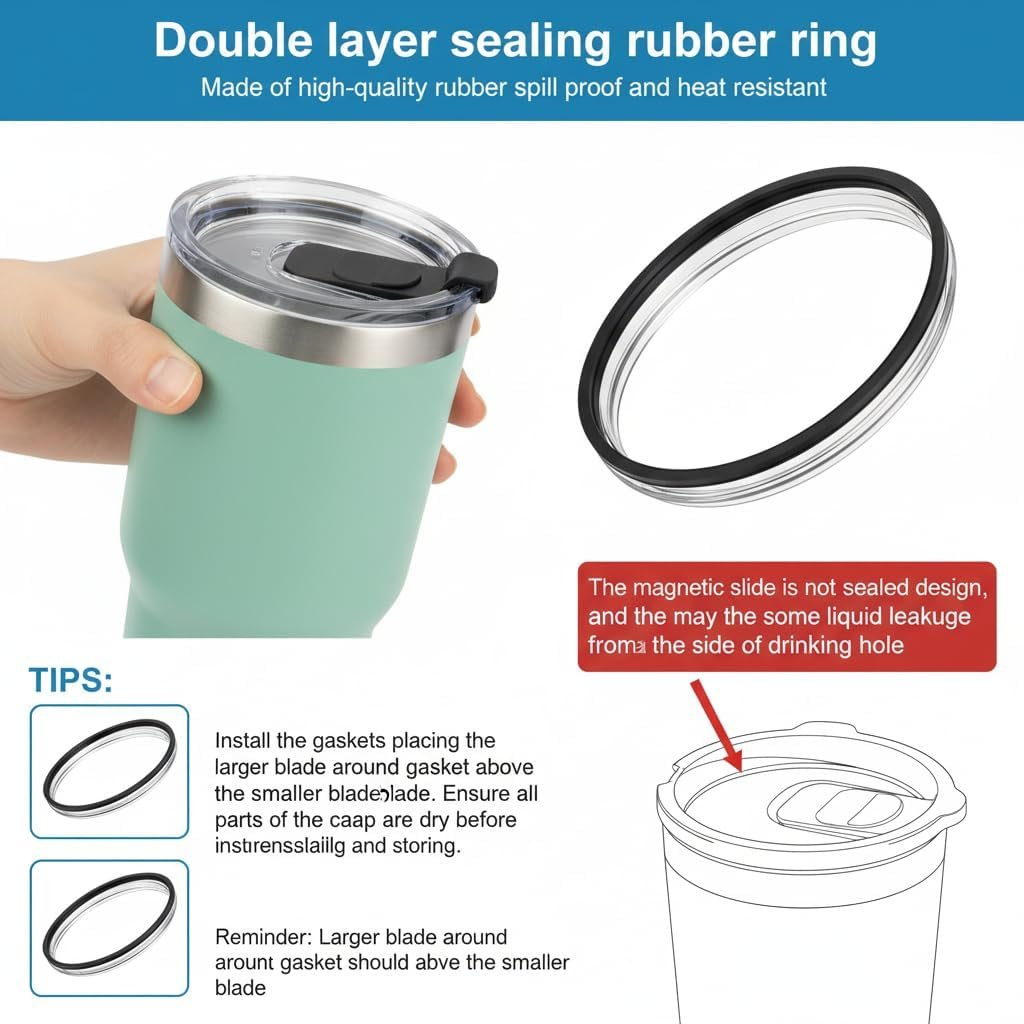 Magnetic Spill Proof Tumbler Lid – 30oz Replacement Compatible with Yeti Rambler, RTIC, Ozark Trail | Leak Resistant, Dishwasher Safe, BPA Free (30 oz) - Image 3