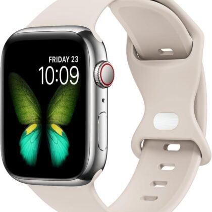 Sport Bands Compatible with Apple Watch Band Ultra 2/Ultra SE Series 9/8/7/6/5/4/3/2/1 38mm 40mm 41mm 42mm 44mm 45mm 49mm S/M M/L for Women/Men Silicone iWatch Band(Starlight, 42/44/45/49mm