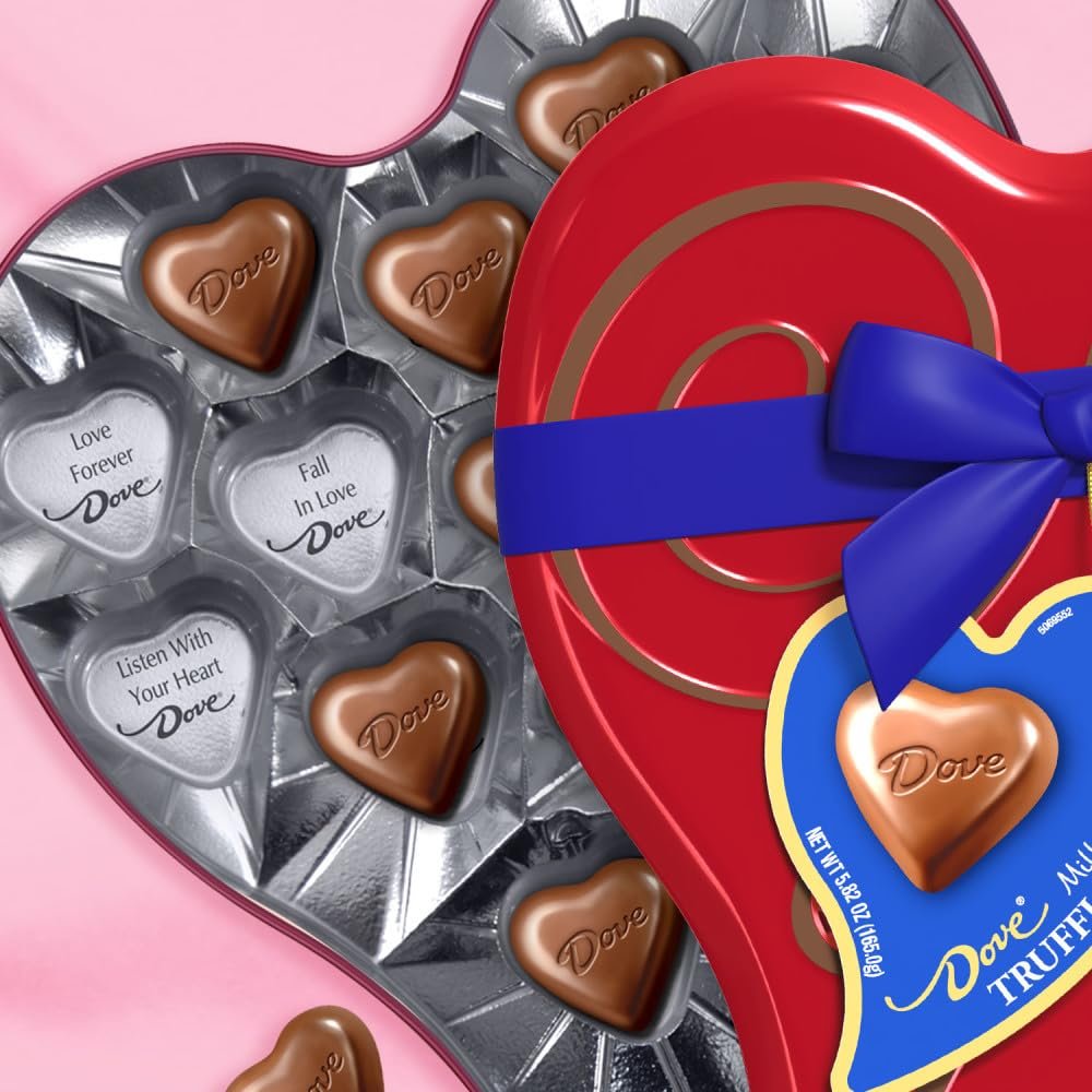 DOVE Assorted Chocolate Truffles, Valentines Chocolate Candy Gift, 5.82 oz Heart Tin - Image 4