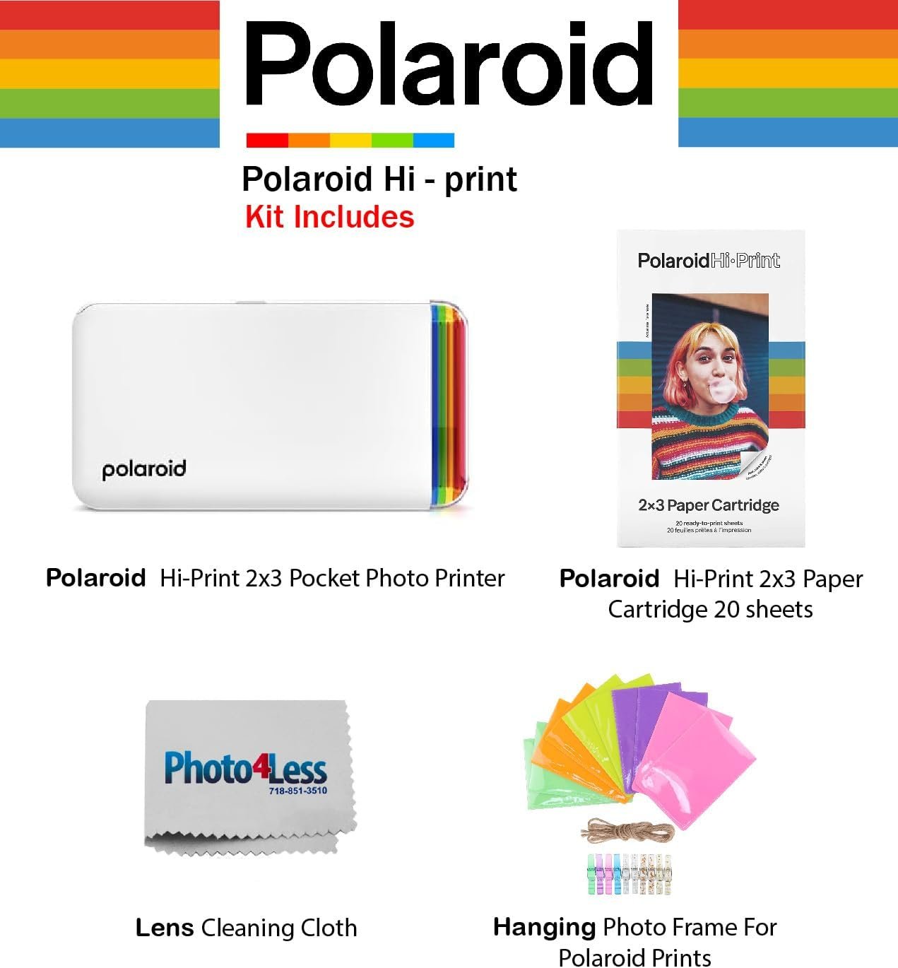 Polaroid Hi-Print - 2nd Generation Bluetooth Connected 2x3 Pocket Photo Dye-Sub Printer - White (9128) Bundle with Hi-Print 2x3 Paper - 20 Photos (6355), Hanging Photo Frames, and More - Image 2