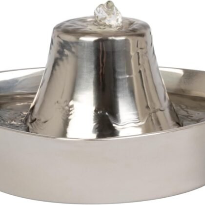 PetSafe Seaside Stainless Pet Fountain - Encourages Hydration - Dual Filtration Removes Odors - Compact Design - Rust Resistant Material - Quiet Motor -