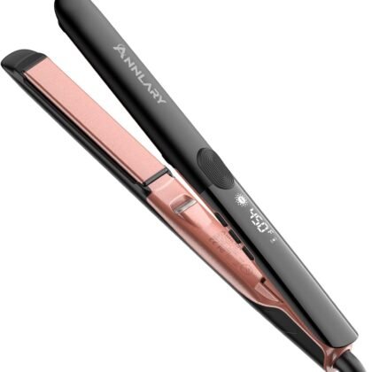 Hair Straightener 1 Inch Flat Iron and Curler 2 in 1 Titanium Ceramic Ionic Dual Voltage Straightener with Heat-Resistant Silicone, for Less Frizz, Shinier & Smoother