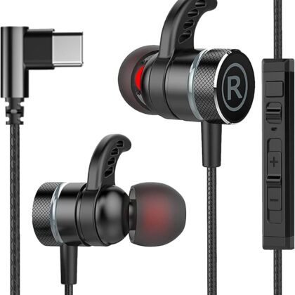 USB C Headphone for Samsung Wired Earbuds Magnetic in-Ear Type C Earphone with Microphone Volume Control Deep Bass Stereo Noise Canceling for iPhone 17 Pro Max Air 16 16e 15 Pixel 10 9a (Black)