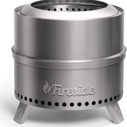 TURBRO 19 Inch Smokeless Fire Pit for Outdoor Wood Burning, Portable 304 Stainless Steel Camping Stove with Stand, Removable Ash Pan, Waterproof Storage Bag, Unique Nested Design, Pluto R19-SS, Silver