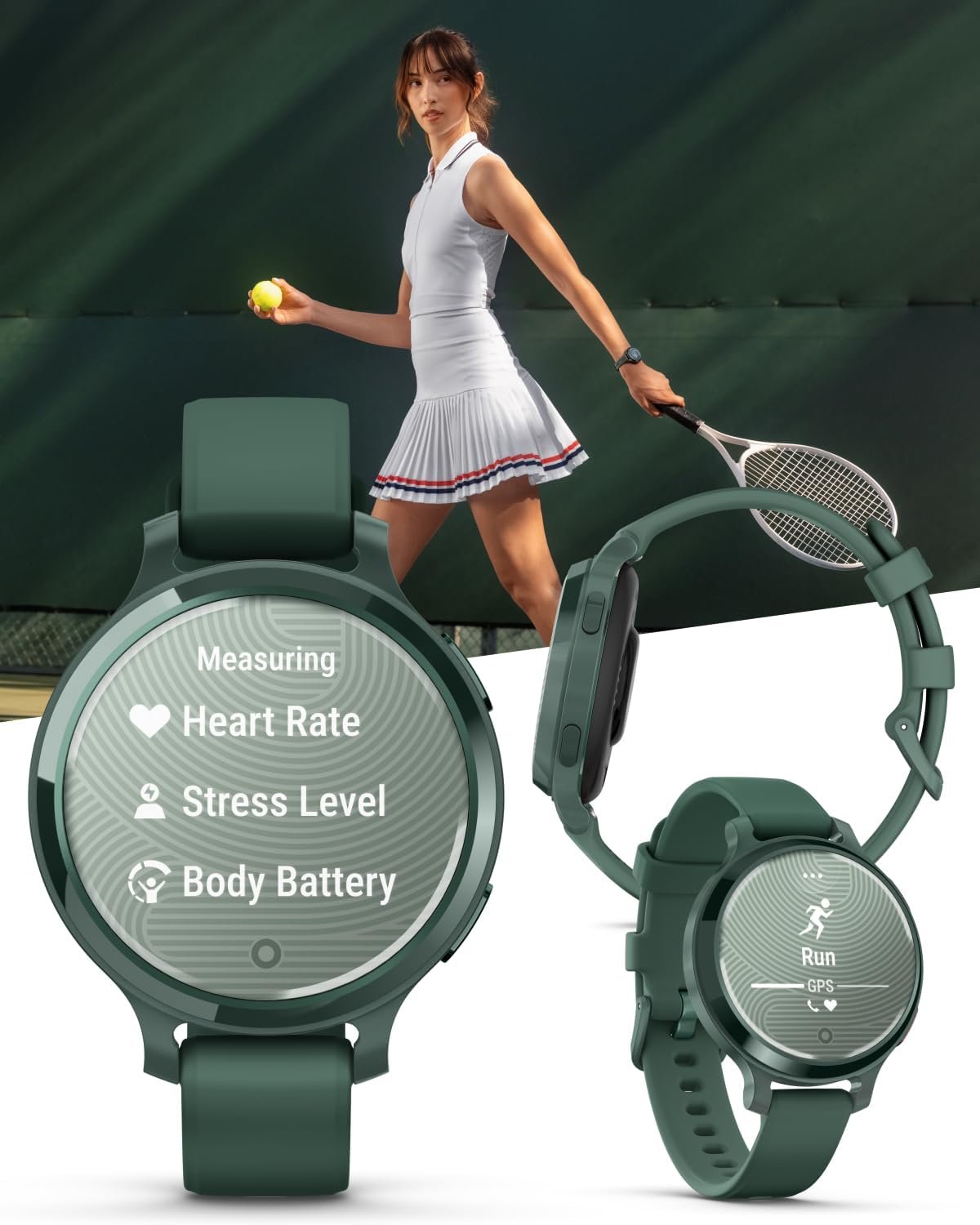 Wearable4U Garmin Lily 2 Active, Jasper Green with Jasper Green Silicone Band, Smartwatch, Built-in GPS, Hidden Display, Patterned Lens, Up to 9 Days Battery Life w White Earbuds Bundle - Image 2