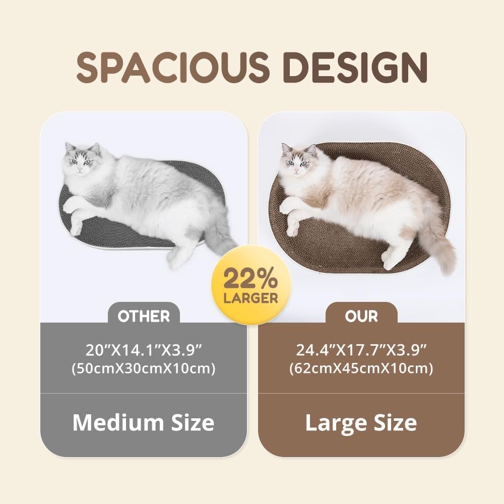 Cat Scratcher Cardboard Bed for Indoor Cats – Large (24.4x17.7x3.9in), Lounger, Round, Reversible, Durable, Protects Furniture, Cat Bowl & Scratching Pad, Safe with Cornstarch Glue - Image 3