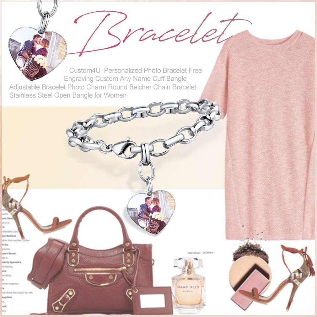 Custom4U Personalized Picture Bracelets for Women - Custom Locket/Charm Cuff Bangle Bracelet - Engraved Inspirational Memorial Jewelry Birthday Mothers Day Gift for Her Mom Wife - Image 9