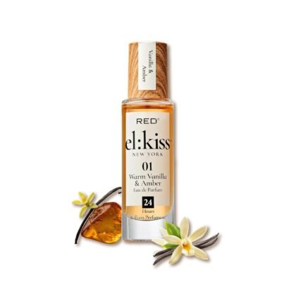 EL:KISS Roll On Perfume, Warm Vanilla & Amber Eau de Parfum 12mL (.40 Fl Oz), Hydrating & Long-Lasting, Alcohol-Free & Mineral Oil-Free, Infused with Jojoba, Argan & Coconut Oil