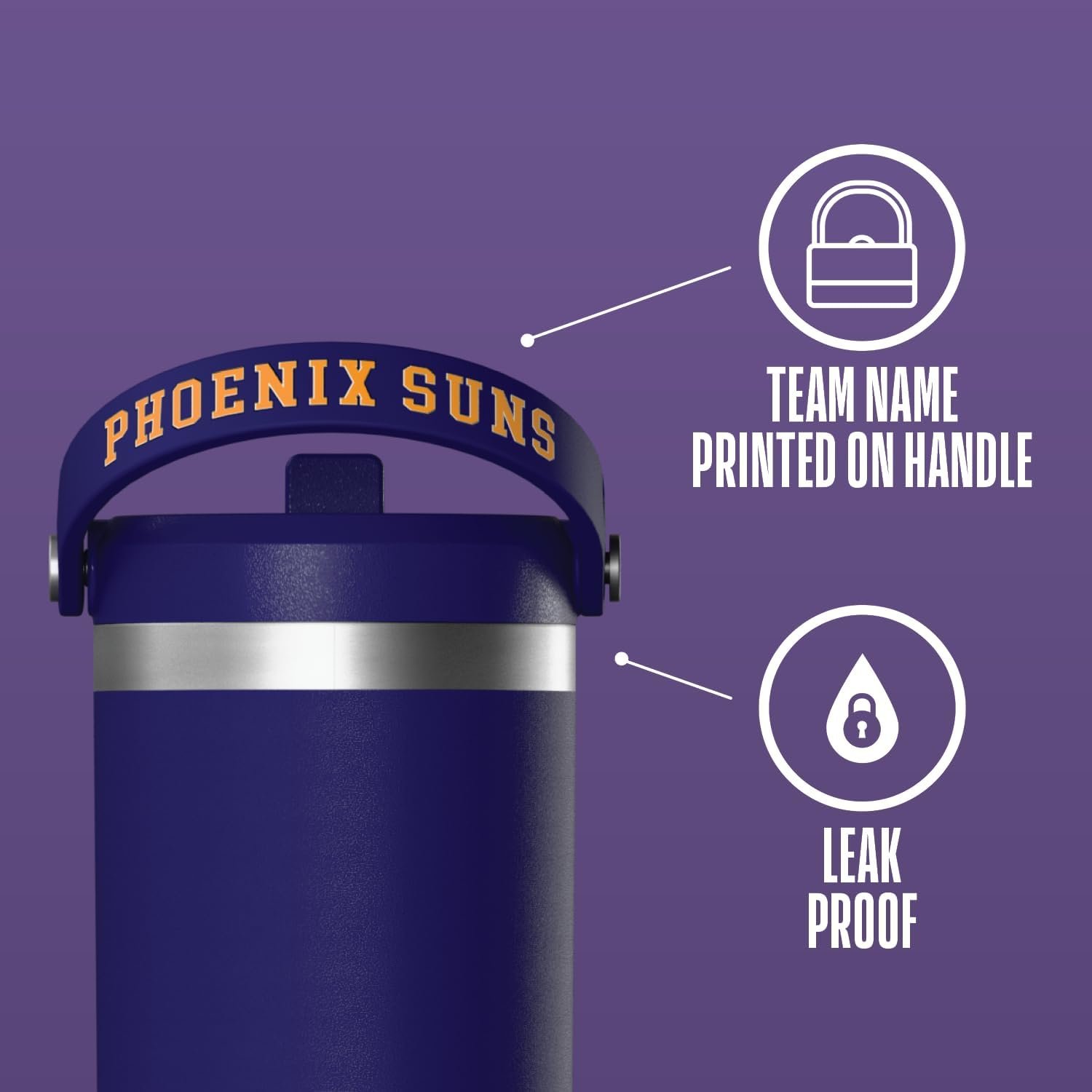 Hydrapeak x NBA Officially Licensed Phoenix Suns 32oz Nomad Stainless Steel Tumbler with Handle and Straw Lid, Leakproof Water Bottle in Limited Edition Collector's Gift Box - Image 2