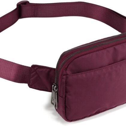 Pander Everywhere Belt Bag for Women, 5 Zipper Pockets Nylon Crossbody Fanny Pack Purse (Red Merlot)