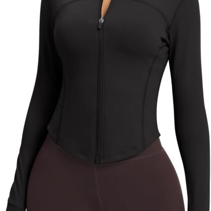 Women BBL Jacket Full Zip UP Workout Athletic Cropped Jacket wIth Thumb Holes Running Yoga Sportswear