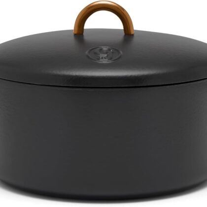 Great Jones Dutch Baby Dutch Oven with Lid (Pepper, 3.5-Quart) | Enameled Cast Iron, Round Shape | Safe for Stovetops & Ovens up to 500°F | Space-Saving & Dishwasher-Friendly | Small-Batch Cooking