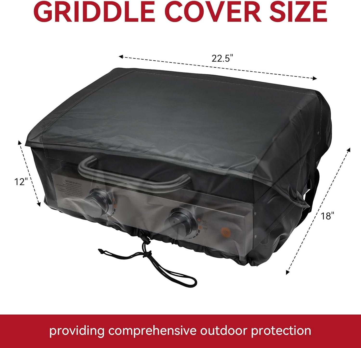 22" Griddle Cover for Blackstone 22 inch Tabletop Griddle with Hood 1813, Waterproof Grill Cover, Portable Camping Outdoor BBQ Flat Top Gas Grill Accessories, Black - Image 3