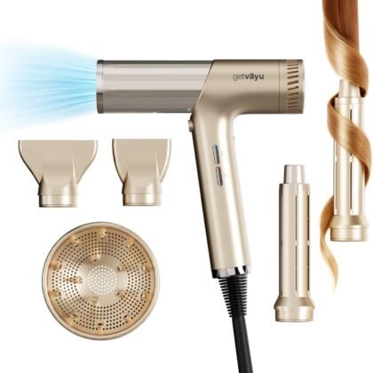 getvayu Hypersonic Hair Dryer | 110,000 RPM High-Speed Ionic Blow Dryer with 500 Million Negative Ions | No Heat Damage, Low Noise, 5 Attachments for All Hair Types