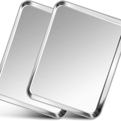 P&P CHEF 12.5 Inch Baking Cookie Sheet, Oven Pan Tray Stainless Steel Sheet Pan for Kitchen, Oven Bakeware for Multi Uses, Shiny Look & Dishwasher Safe, Healthy & Heavy Duty, 2Pcs