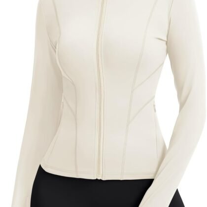 Rapbin Women's Slim Fit Workout Jackets Full Zip Long Sleeve Running Athletic Tops Yoga Shirts with Thumb Holes