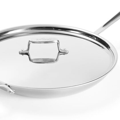 All-Clad D5 5-Ply Brushed Stainless Steel Fry Pan With Lid, 14 Inch, Compatible With Any Stovetop Including Induction, Oven Broiler Safe 600F, Pots and Pans, Frying Pan, Skillet, Cookware, Silver