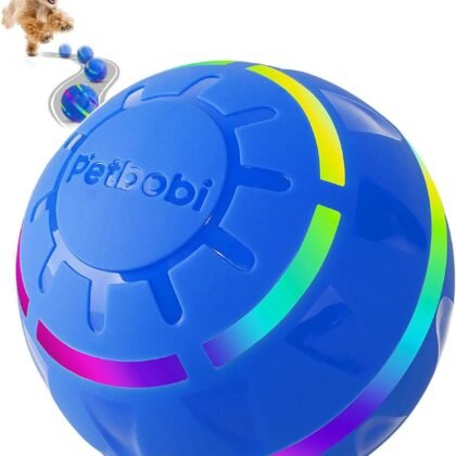 Petbobi Active Rolling Ball for Dogs - 2025 New Upgrade 2 Modes Interactive Dog Toys, USB Rechargeable Motion Activated Self Moving, Durable Pet Ball for Small Medium Large Breeds, LED Light, Blue