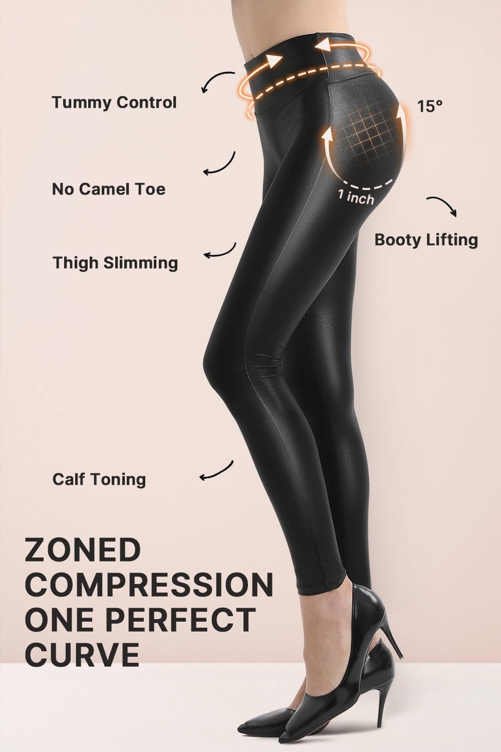 Retro Gong Womens Faux Leather Leggings Stretch High Waisted Pleather Pants - Image 2