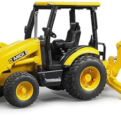 Bruder Toys - Construction Realistic JCB MIDI CX Backhoe Loader with Changeable Front Loader and Backhoe Loader Scoop - Ages 3+