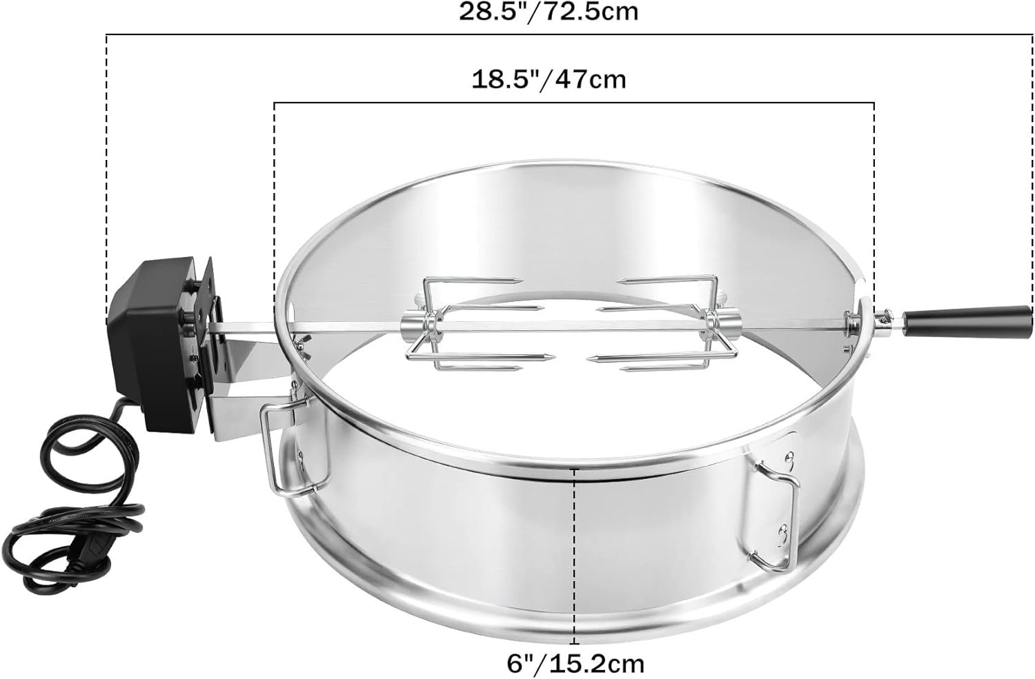 only fire Stainless Steel Multi-Purpose Rotisserie and Pizza Combo Kit for Weber 18" and Other Similar Kettle Grills - Include Pizza Peel and Pizza Stone - Image 7