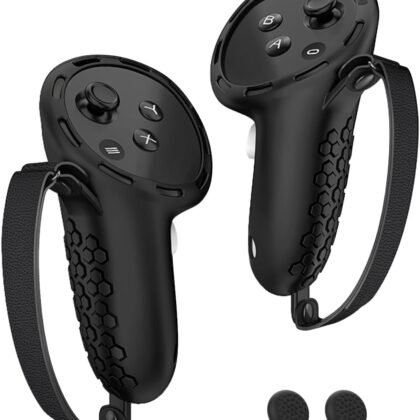 Controller Grip for Meta Quest 3S Oculus Quest 3 VR Accessories Grips Cover for VR Touch Controllers Straps Silicone Covers Protector with Non-Slip Thumbstick Covers 1Pair Black