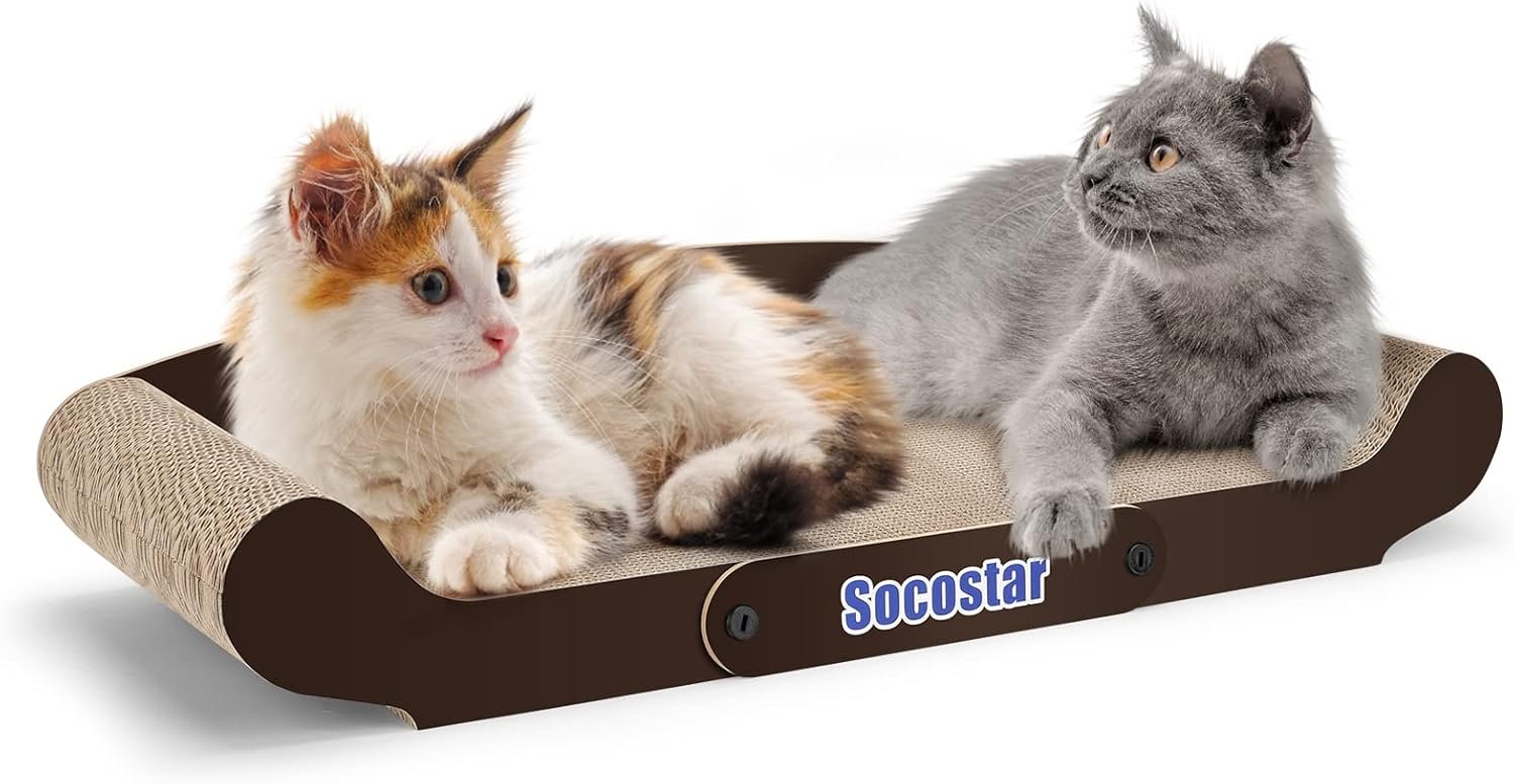 Extra Large Cat Scratcher Sofa Bed 27.6 x 11 Inches- Cat Scrathing Cardboard,100% Recycled Paper Cat Scratchers for Indoor Cats - Cat Scratcher Lounge, Cat Scratch Pad - Cardboard Cat Bed Couch