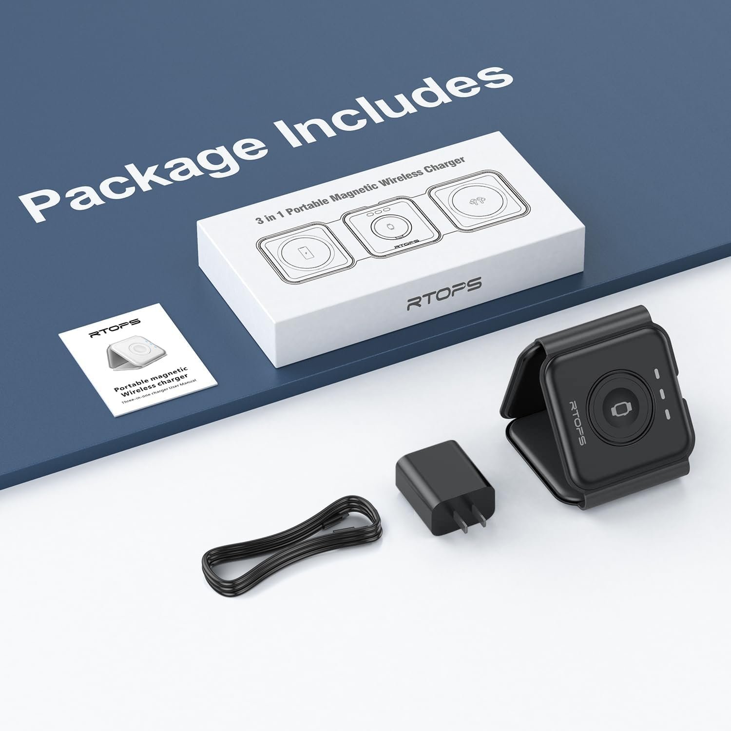 Wireless Charger 3 in 1,RTOPS Magnetic Travel Wireless Charging Station Multiple Devices,GaN 3 in 1 Charging Station,Compatible for iPhone16/15/14/13/Pro/Max,iWatch,AirPods4/3/2/Pro(Adapter Includes) - Image 7