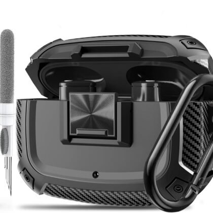 for Beats Studio Buds/Bud + Case Cover with Lock Clip 2021/2023, Rugged Shockproof Protective Hard Skin with Carabiner&Cleaner Pen Men Women for Beat Studio Buds/Bud Plus Earbuds - Black