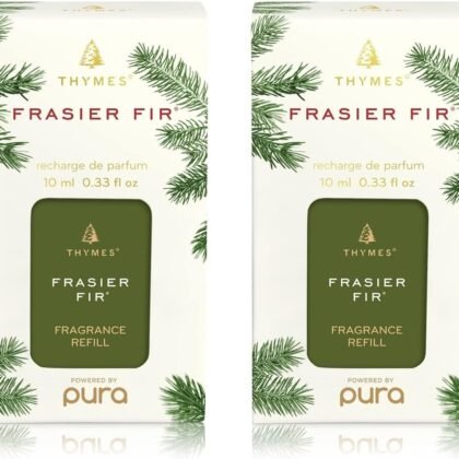 Thymes Pura Refills – 2 Pack of Oil Diffuser Scents – Long-Lasting Pura Diffuser Refills – Premium Home Fragrance – Notes Siberian Fir Needles, Cedarwood & Sandalwood (Frasier Fir, Pack of 2)