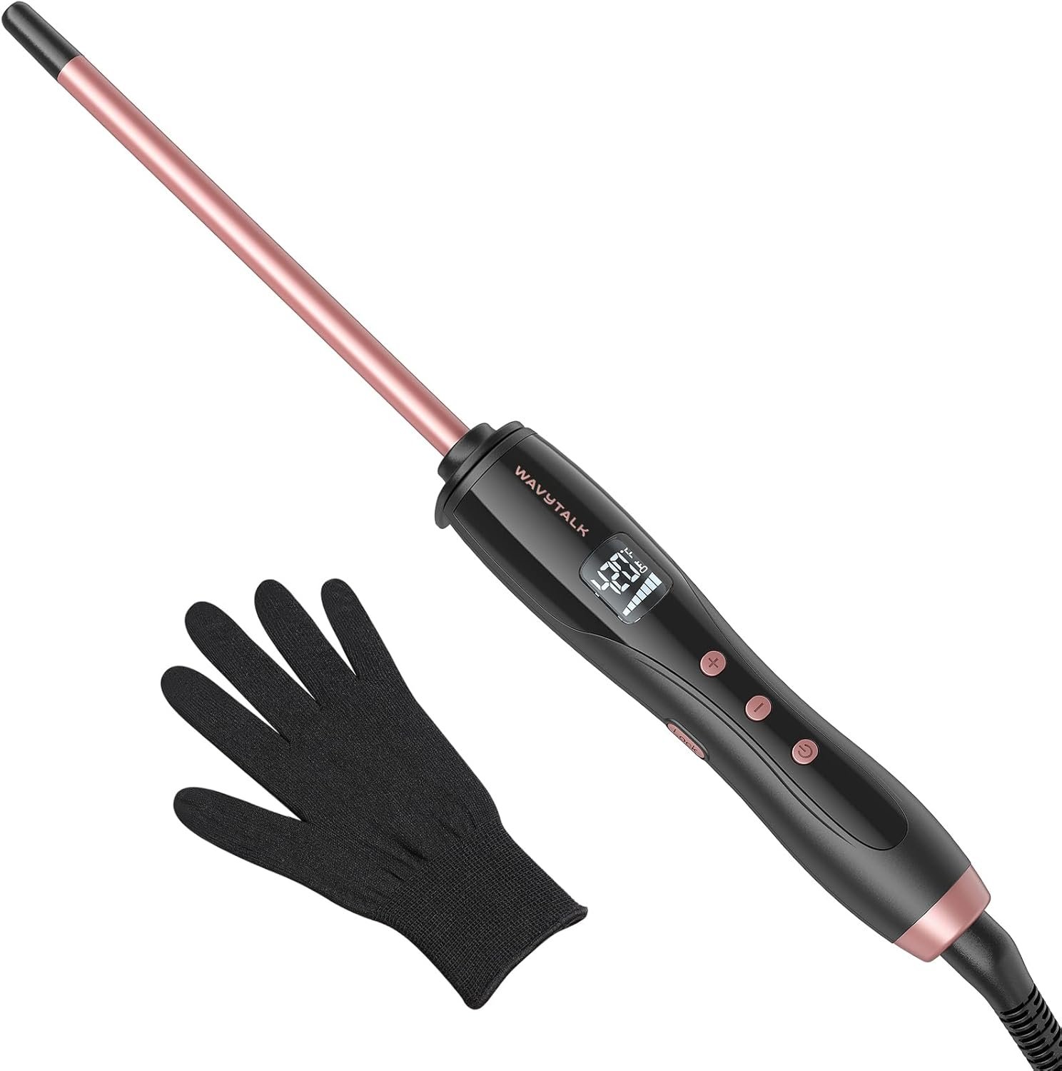 Wavytalk 3/8 Inch Small Curling Iron Wand for Short & Long Hair, Ceramic Barrel with Adjustable Temperature, Heat Resistant Glove Included (Rose Pink)