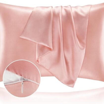 BEDELITE Satin Pillowcase with Zipper 2 Pack, Coral Pillow Cases Standard Size, Super Soft and Cooling Similar to Silk Pillow Cases, Gift for Women Men(20x26 Inches)