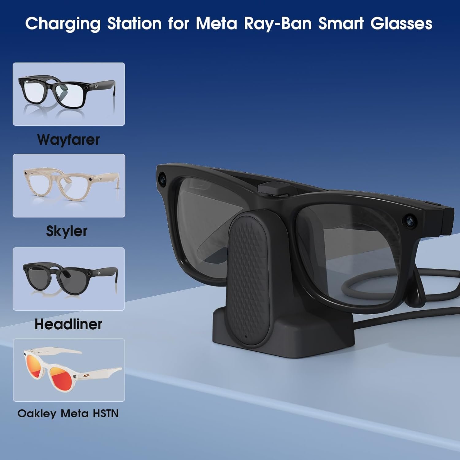 Charging Dock Compatible with Ray-Ban Meta Smart Glasses Wayfarer/Skyler/Headliner/Meta HSTN Oakley,Potable Travel USB-A Cable Charger Meta Smart Glasseswith Adapter - Image 2