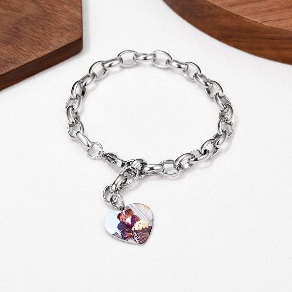 Custom4U Personalized Picture Bracelets for Women - Custom Locket/Charm Cuff Bangle Bracelet - Engraved Inspirational Memorial Jewelry Birthday Mothers Day Gift for Her Mom Wife - Image 2