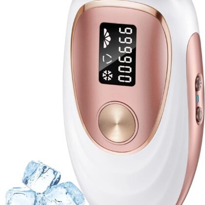 IPL Laser Hair Removal Device for Women & Men - Home 45°F Ice-Cooling Contact for Painless & Long-Lasting Results, 86% Hair Reduction in 3 Weeks for Full Body & Bikini Line, Rose Gold