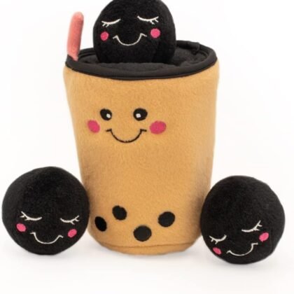 ZippyPaws Burrow- Interactive Dog & Puppy Toys for Boredom, Stimulating Pet Products to Keep them Busy, Hide & Seek Plush Dog Puzzles, Squeaky Enrichment for Small, Medium, & Large Dogs- Boba Milk Tea