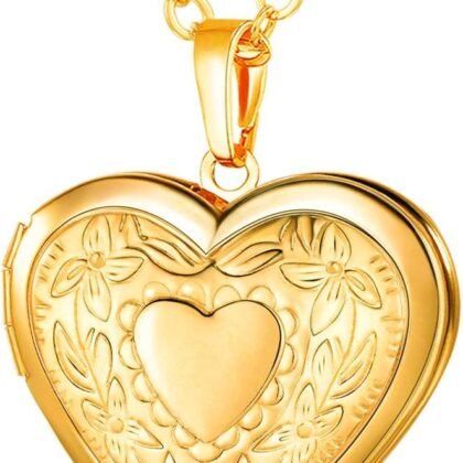 U7 Women Locket Necklace Platinum 14K Gold Photo Lockets that Hold Picture,Chain 20 Inch Personalized Gift Custom Love Heart Image Necklaces