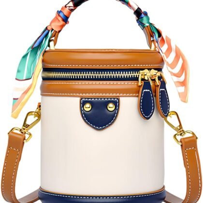 Mini Bucket Crossbody Bags for Women Vegan Leather Small Round Shoulder Round Handle Handbag Purses