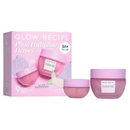 Glow Recipe Plum Hydration Heroes Holiday Kit - Plum Plump Hyaluronic Acid Cream (50ml) & Ultra Moisturizing Gloss Balm (15ml) - Hydrate, Plump, and Balance Dry Skin & Parched Lips - Vegan Set (2-Pc)