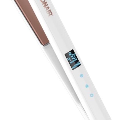 Conair Double Ceramic Flat Iron, 1-Inch Flat Iron, 5 Digital Temp Settings Up to 410°F, Extra-Long Plates, For All Hair Types and Textures, White