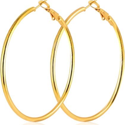 70mm Large Stainless Steel Silver 14K Gold Plated Hoop Earrings for Women Lightweight Hoops Hypoallergenic Big Thin Dangle