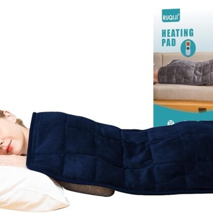 Ruqiji 17''x33'' Weighted Heating Pad, 5.2lbs with 12 Temperature Settings& Countdown Display, Pain Relief for Back/Neck/Shoulders/Abdomen/Legs, Birthday Gifts for Mom Dad Women Men (Navy Blue)