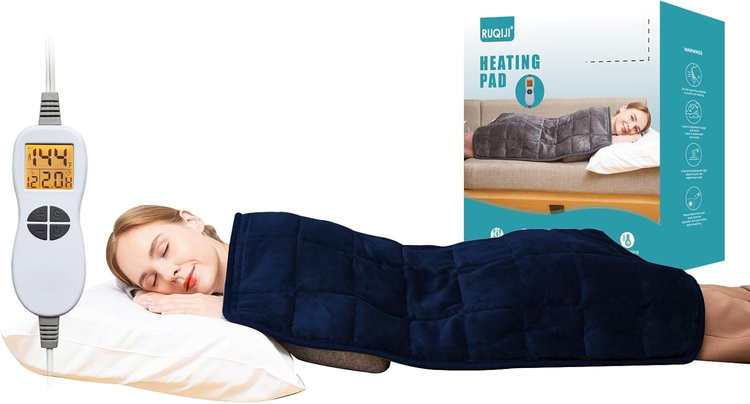 Ruqiji 17''x33'' Weighted Heating Pad, 5.2lbs with 12 Temperature Settings& Countdown Display, Pain Relief for Back/Neck/Shoulders/Abdomen/Legs, Birthday Gifts for Mom Dad Women Men (Navy Blue)