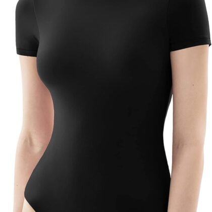 PUMIEY Women's Crew Neck Short Sleeve Thong Bodysuit Fashion T-shirt Tops Smoke Cloud Pro Collection