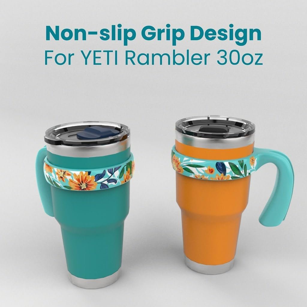 Handle For YETI 30 Oz Tumbler, For YETI 30 Oz Tumbler Handle With Anti-Slip And Floral Design, Turquoise, 1 Pack - Image 2