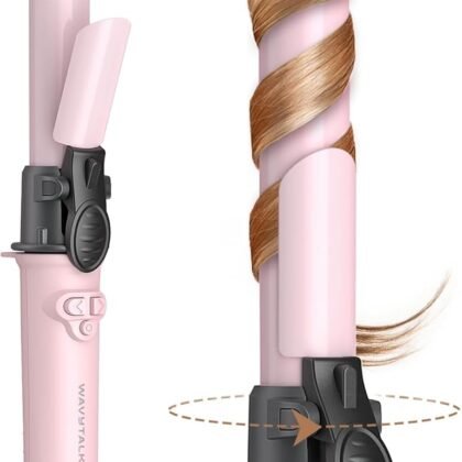 Wavytalk Rotating Curling Iron, 1 Inch Automatic Waver for Effortless Waves up to 430℉ with Home Button, Pale Pink