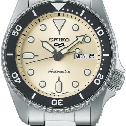 Seiko Quadrante monocromatico 5 Sport skx automatico midi (38 mm) / Acciaio inossidabile SRPK31K1, Cream/Grey, Sport