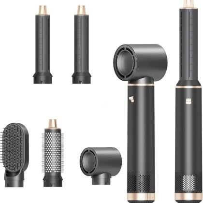 5 in 1 Hair Styler Curler & Hair Dryer Brush, Low-Speed Negative Ionic Air Styler Drying, Multi Hair Styler, Professional Blow Dryer Brush for Curling Volumizing Straightening Styling(Gray Gold)